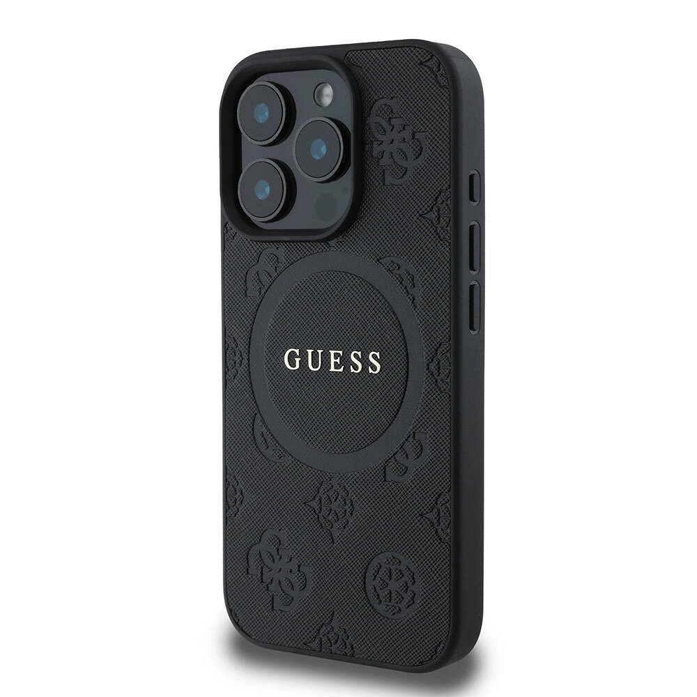 iPhone 16 Pro Kılıf Guess Orjinal Lisanslı Magsafe Şarj Özellikli Yazı Logolu Saffiano Peony Kılıf