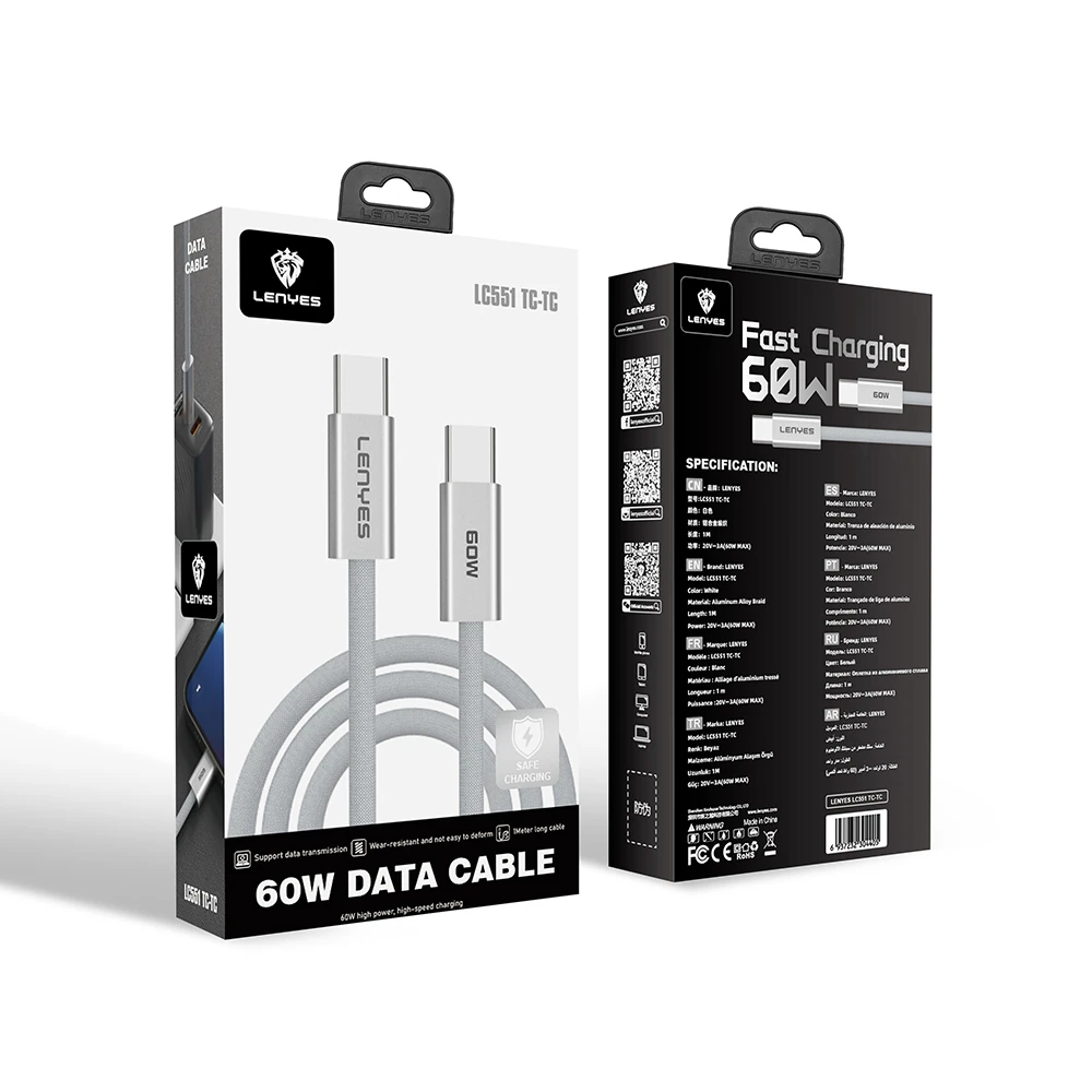 Lenyes LC551 Type-C to Type-C PD Örgü Tasarımlı Hızlı Şarj Özellikli Data ve Şarj Kablosu 60W 1M