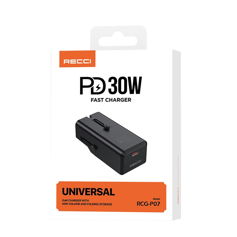 Recci RCG-P07 Çoklu Universal US/UK/EU/AU Uyumlu Şarj Adaptörü 30W