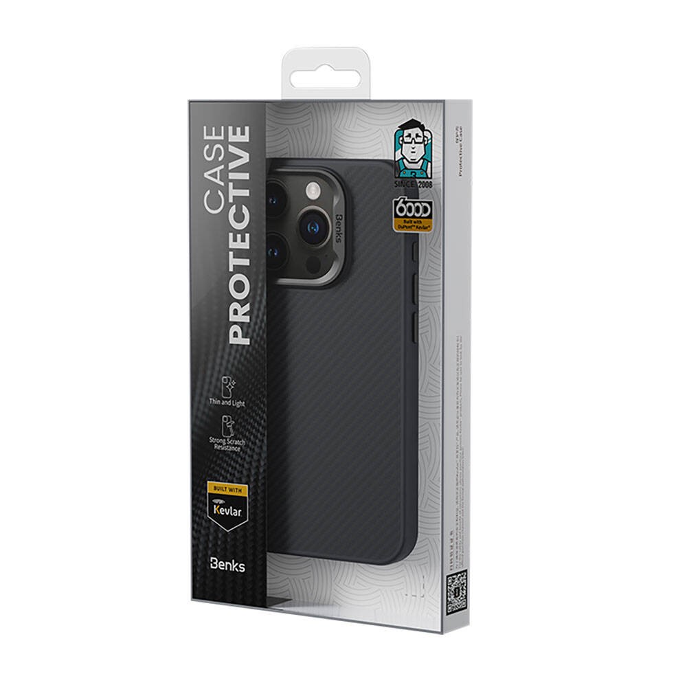 iPhone 14 Pro Max Kılıf Karbon Fiber Magsafe Şarj Özellikli Benks Hybrid ArmorPro 600D Kevlar Kılıf
