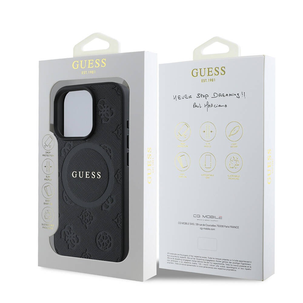 iPhone 16 Pro Kılıf Guess Orjinal Lisanslı Magsafe Şarj Özellikli Yazı Logolu Saffiano Peony Kılıf