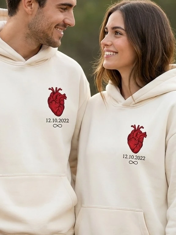Kişiye Özel Anatomik Kalp Nakışlı Sevgili Kombini