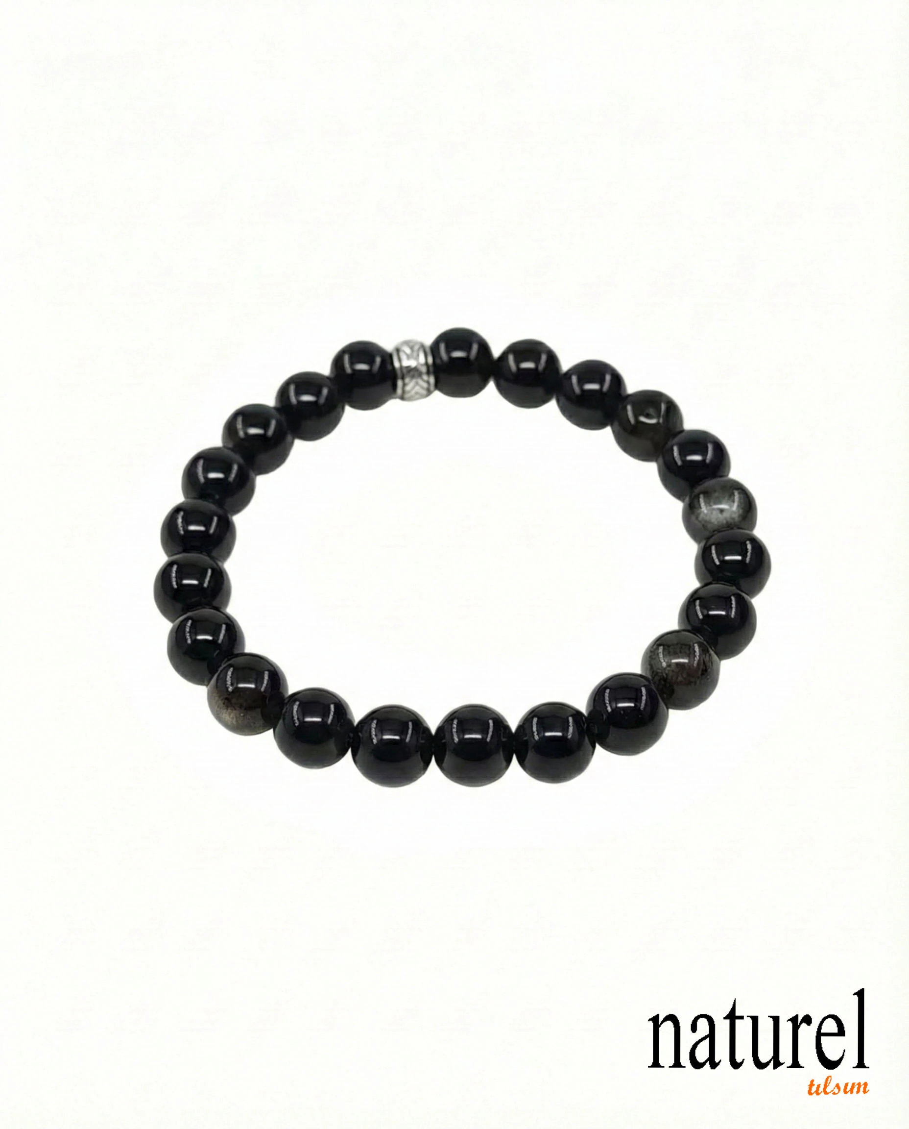 Orijinal Obsidyen 8mm Doğal Taş Unisex Bileklik