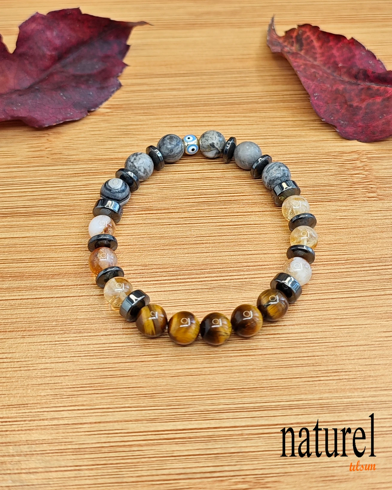 Orijinal Başak Burcu Bileklik | Jasper, Sitrin, Kaplan Gözü 