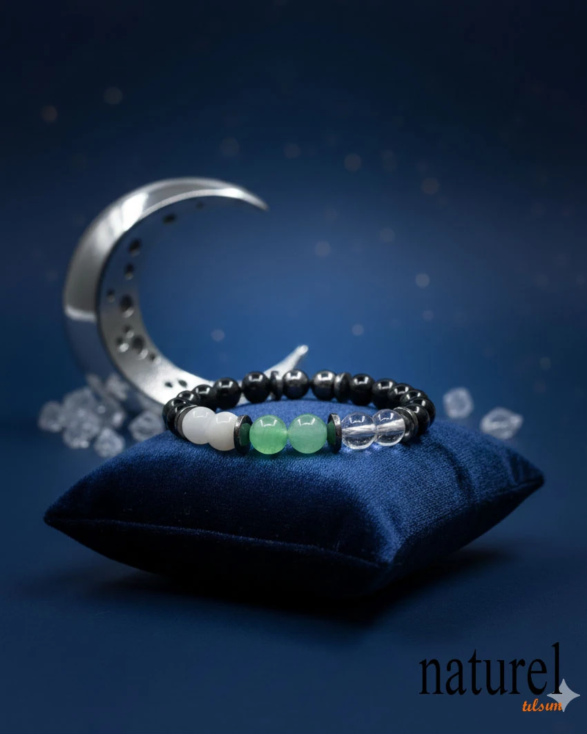 Yengeç Burcu Doğal Taş Bileklik | Aventurin-Kristal Kuvars-Aytaşı-Oniks 