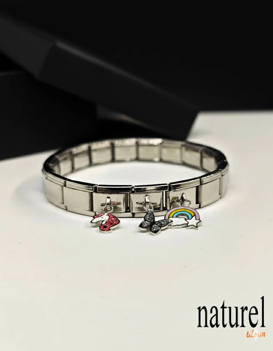 Unisex İtalyan Charm Sallantılı Bileklik Paslanmaz Çelik Bileklik