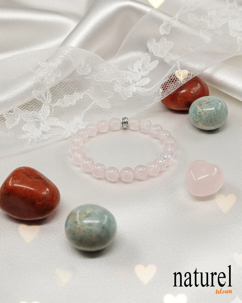 Pembe Kuvars 8mm Doğal Taş Unisex Bileklik