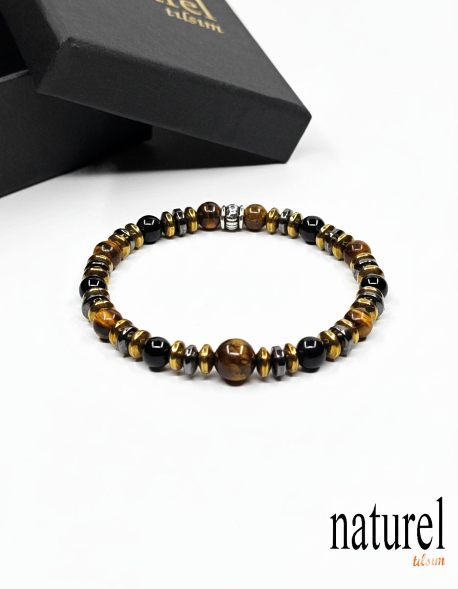 Kaplan Gözü - Oniks - Hematit 6mm Unisex Bileklik 