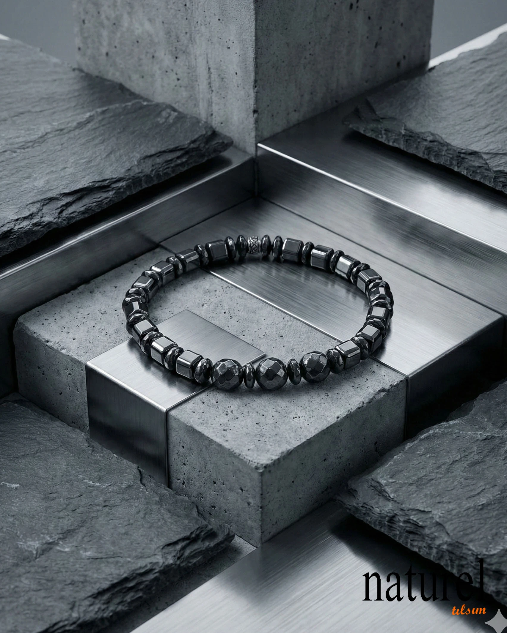 Doğal Taş 8mm Fasetli Hematit  Bileklik