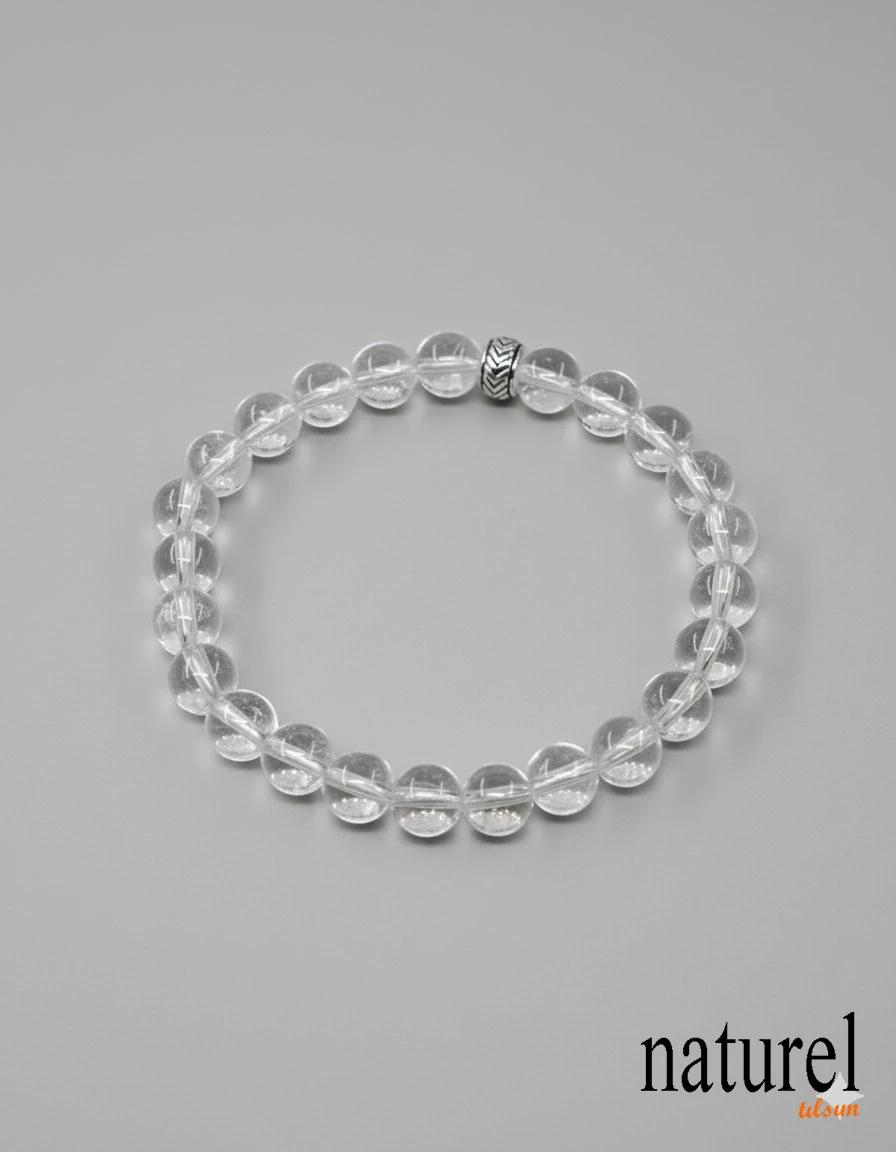 Kristal Kuvars 8mm Doğal Taş Unisex Bileklik