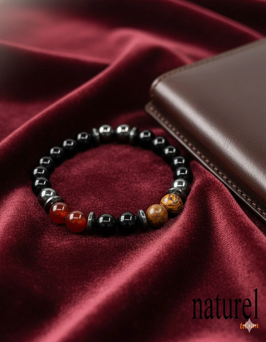 Başak Burcu Doğal Taş Bileklik | Akik-Obsidiyen-Jasper-Oniks 