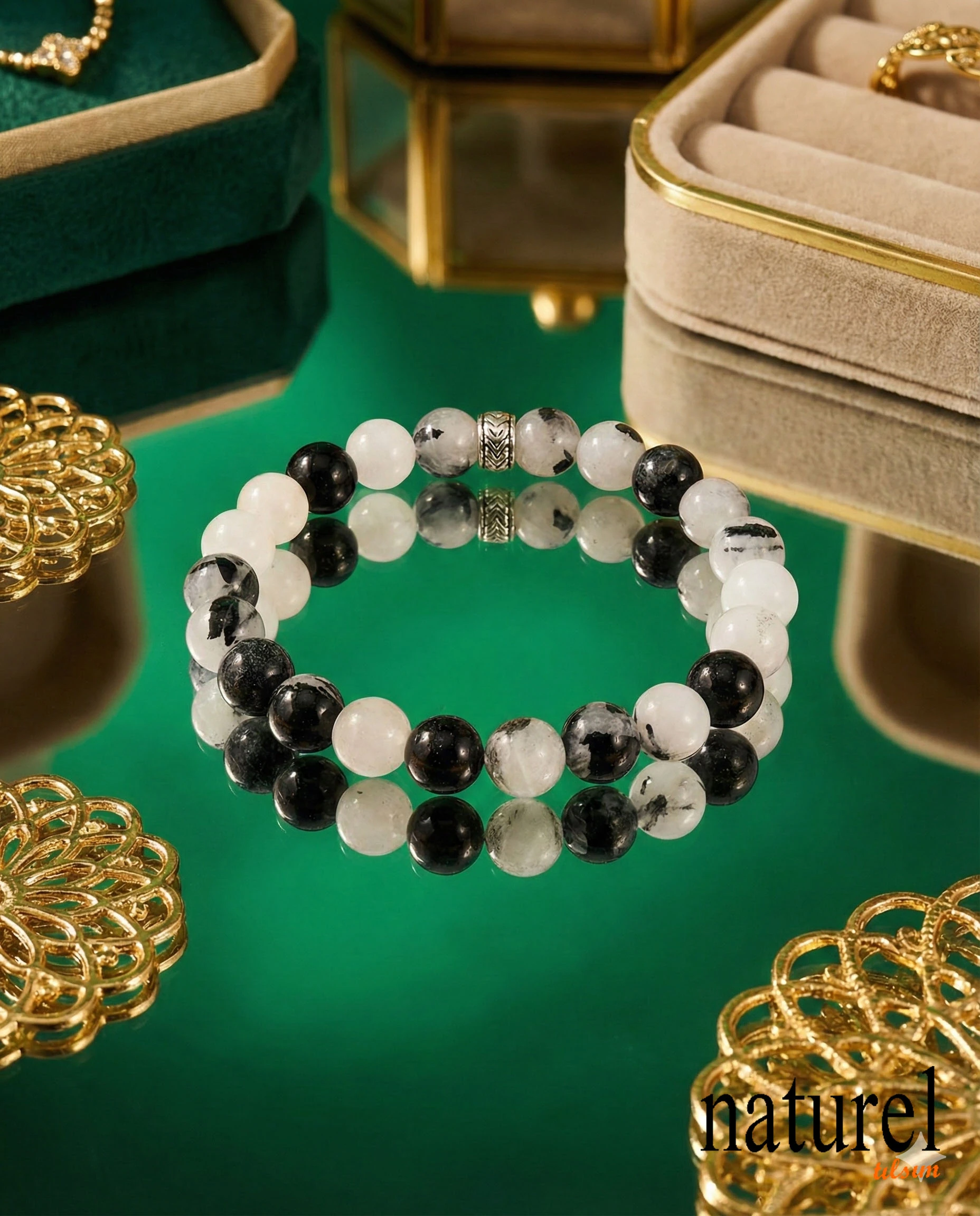 Oriijnal Rutil Kuvars Alaca Taş 8mm Doğal Taş Bileklik