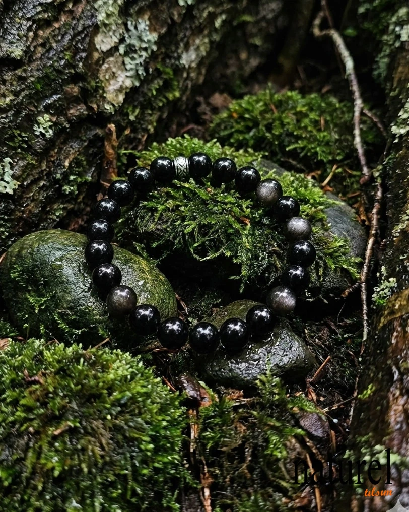Orijinal Obsidyen 8mm Doğal Taş Unisex Bileklik
