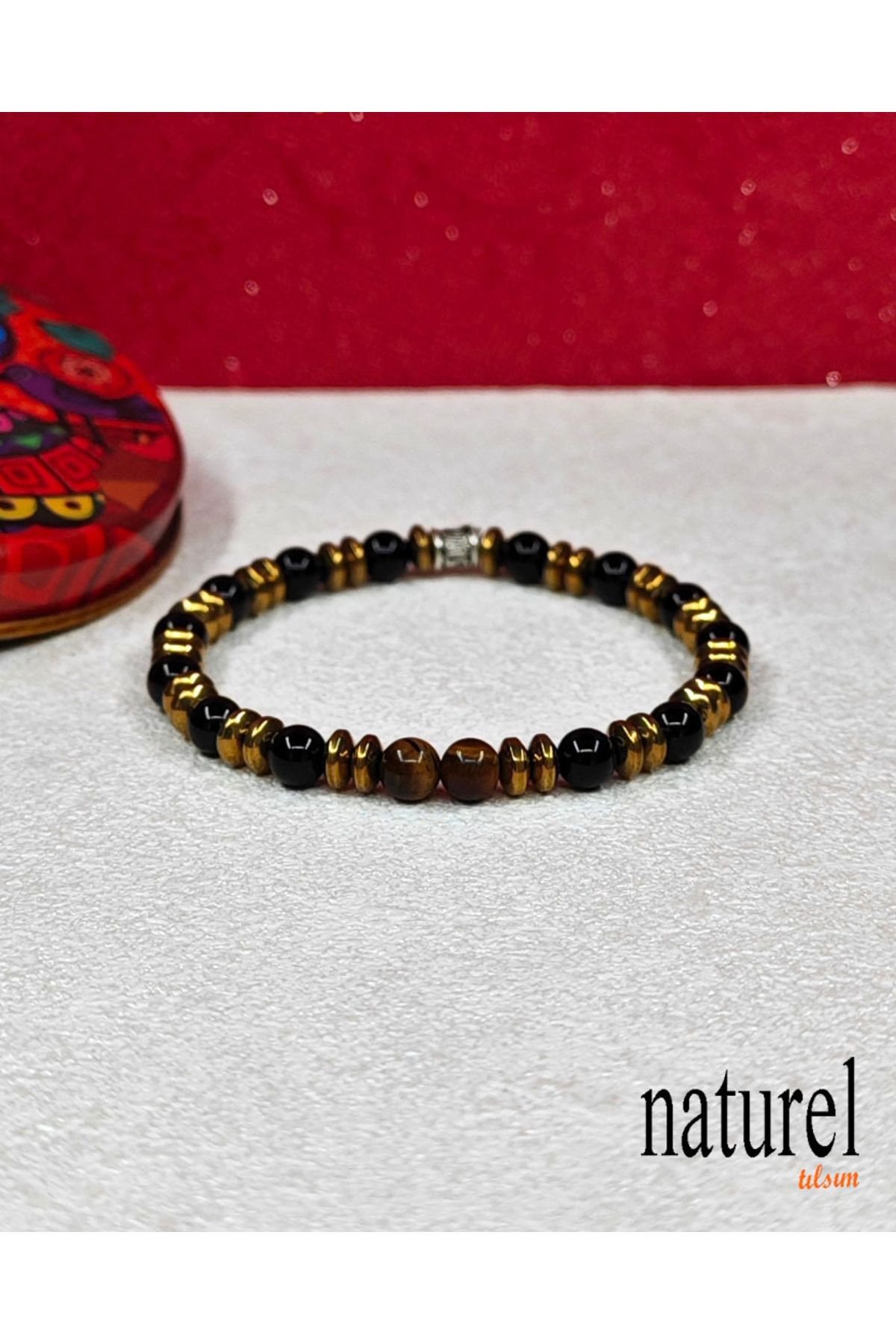 Kaplan Gözü - Oniks - Hematit 6mm Unisex Bileklik