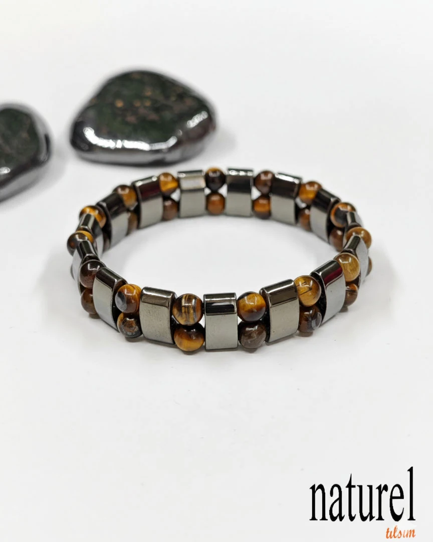 Doğal Taş Kaplan Gözü Ve Hematit Bileklik