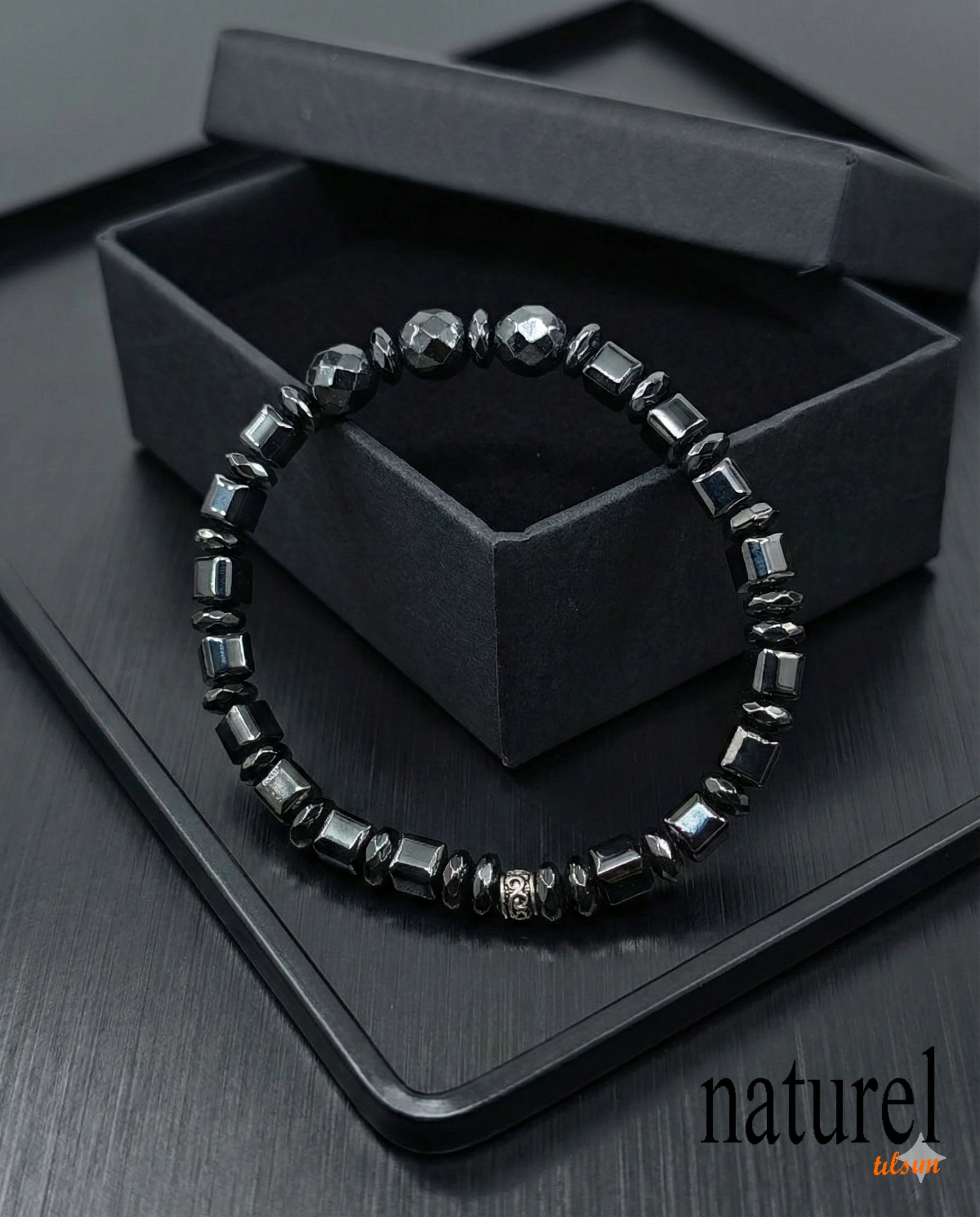 Doğal Taş 8mm Fasetli Hematit  Bileklik