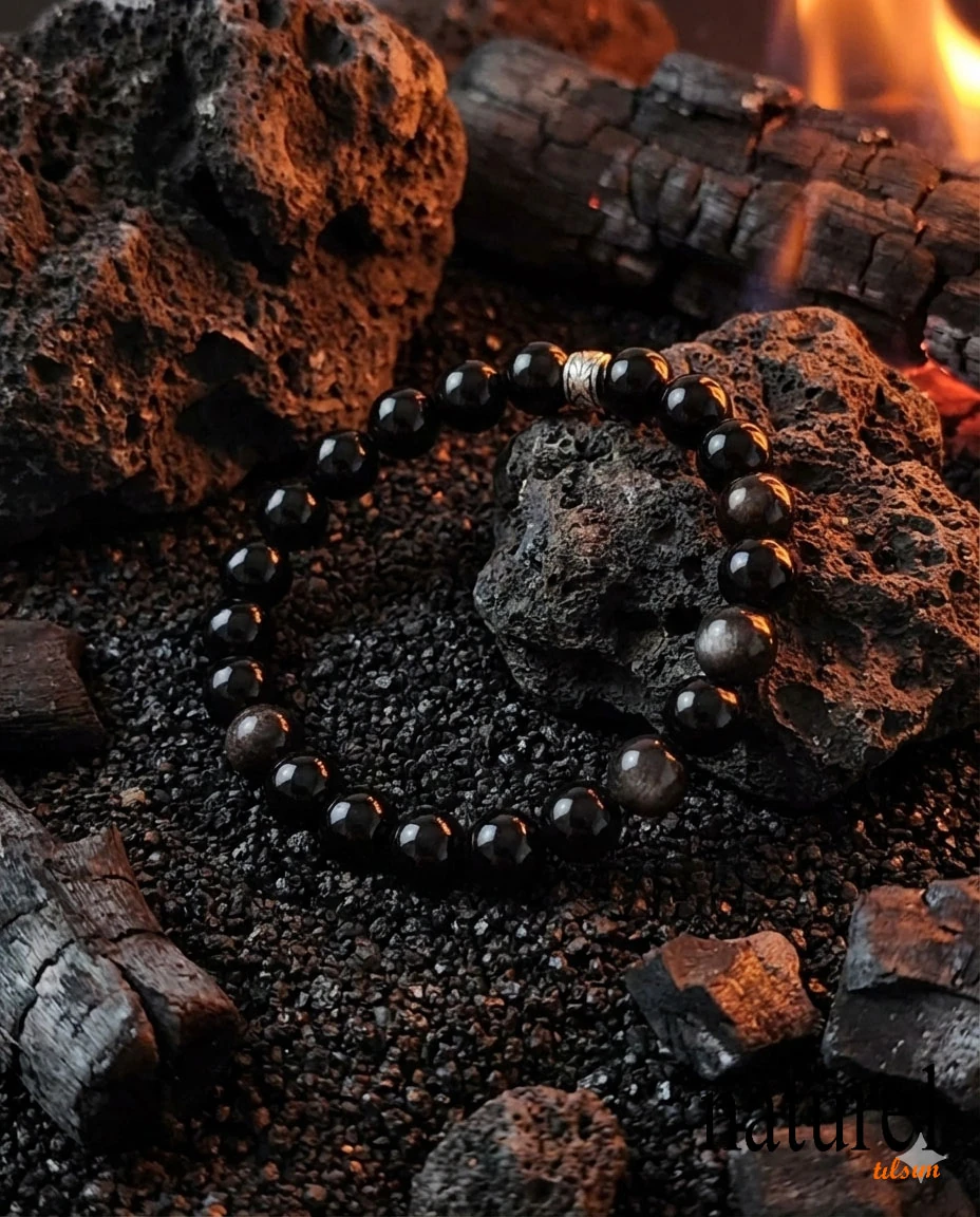 Orijinal Obsidyen 8mm Doğal Taş Unisex Bileklik