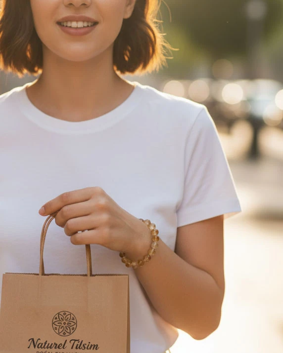 Orijinal Sitrin Doğal Taş Unisex Bileklik