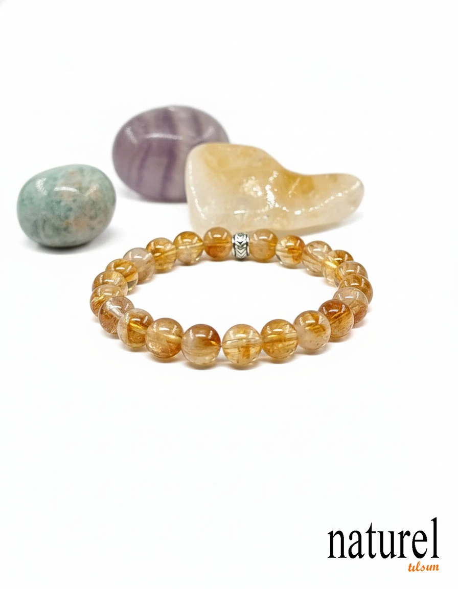 Orijinal Sitrin Doğal Taş Unisex Bileklik