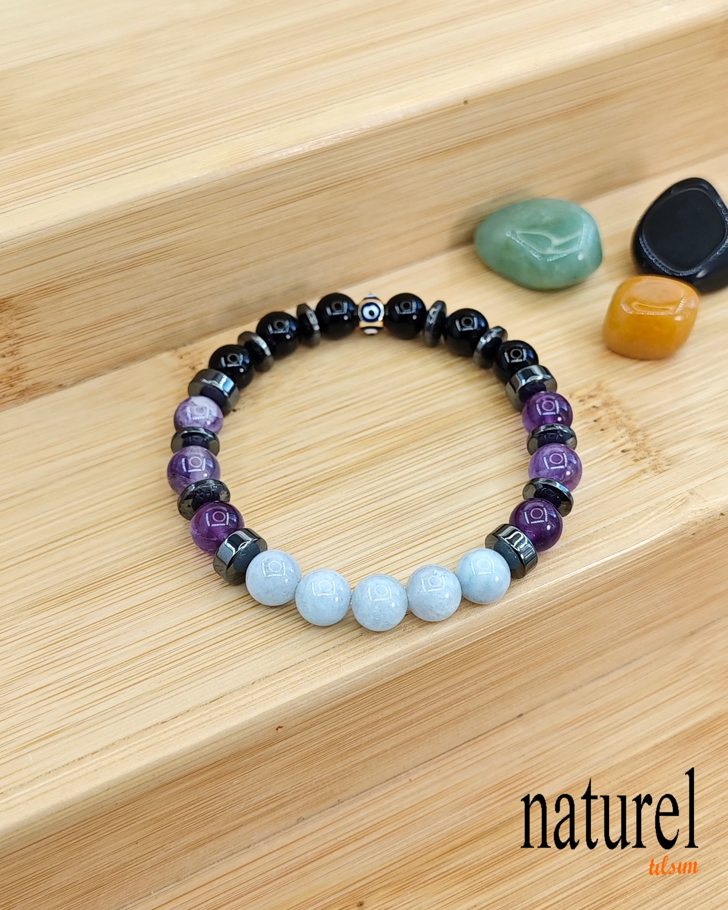 Orijinal Akrep Burcu Doğal Taş Bileklik | Ametist-Akuamarin-Oniks