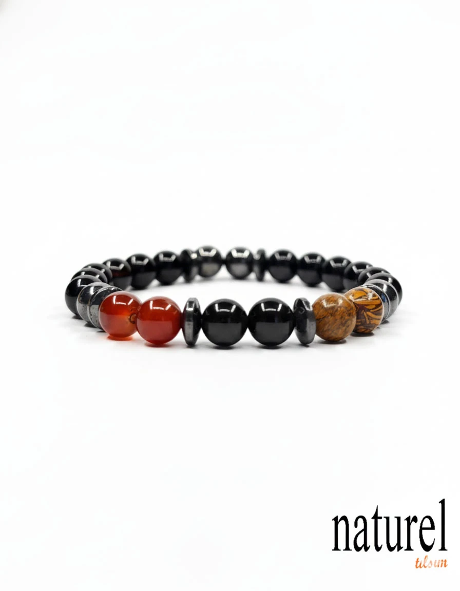 Başak Burcu Doğal Taş Bileklik | Akik-Obsidiyen-Jasper-Oniks 