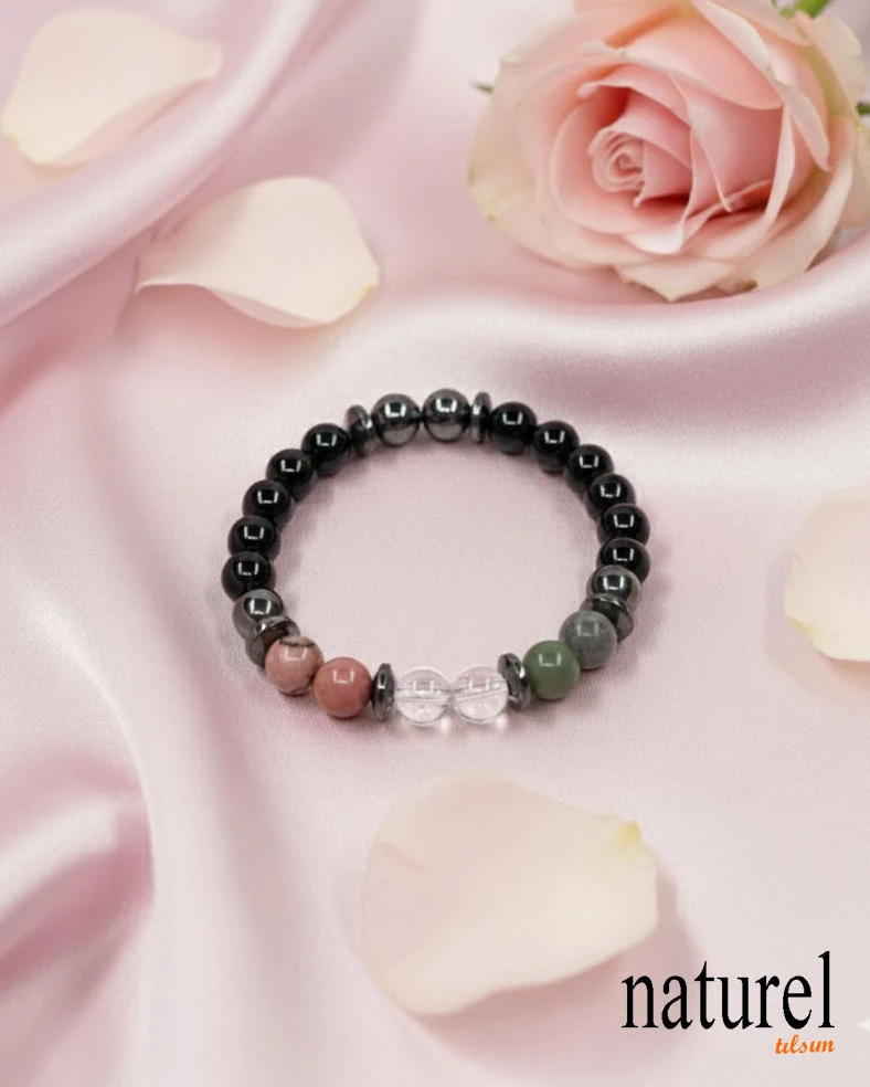 Boğa Burcu Doğal Taş Bileklik | Yeşim-Kristal Kuvars-Rodonit