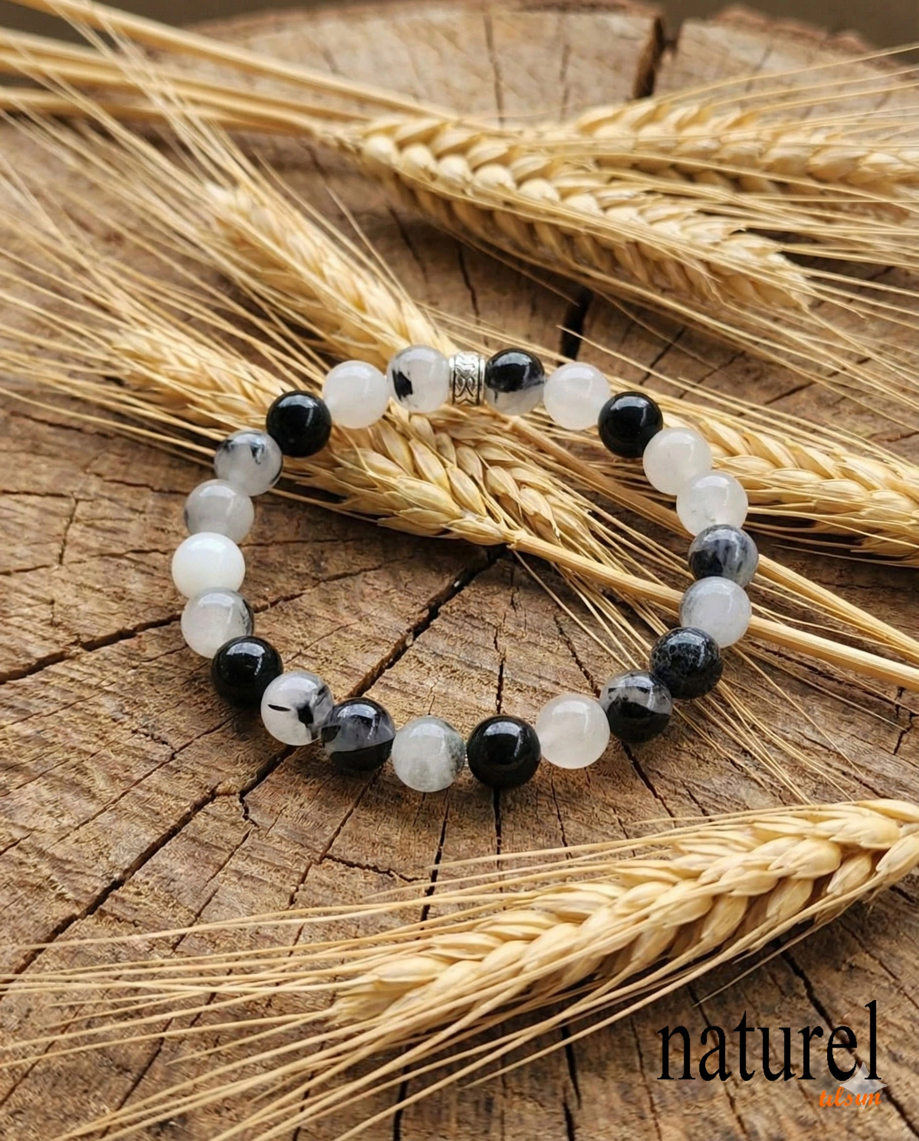 Oriijnal Rutil Kuvars Alaca Taş 8mm Doğal Taş Bileklik