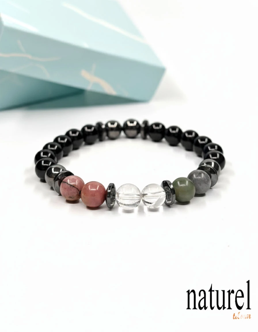 Boğa Burcu Doğal Taş Bileklik | Yeşim-Kristal Kuvars-Rodonit