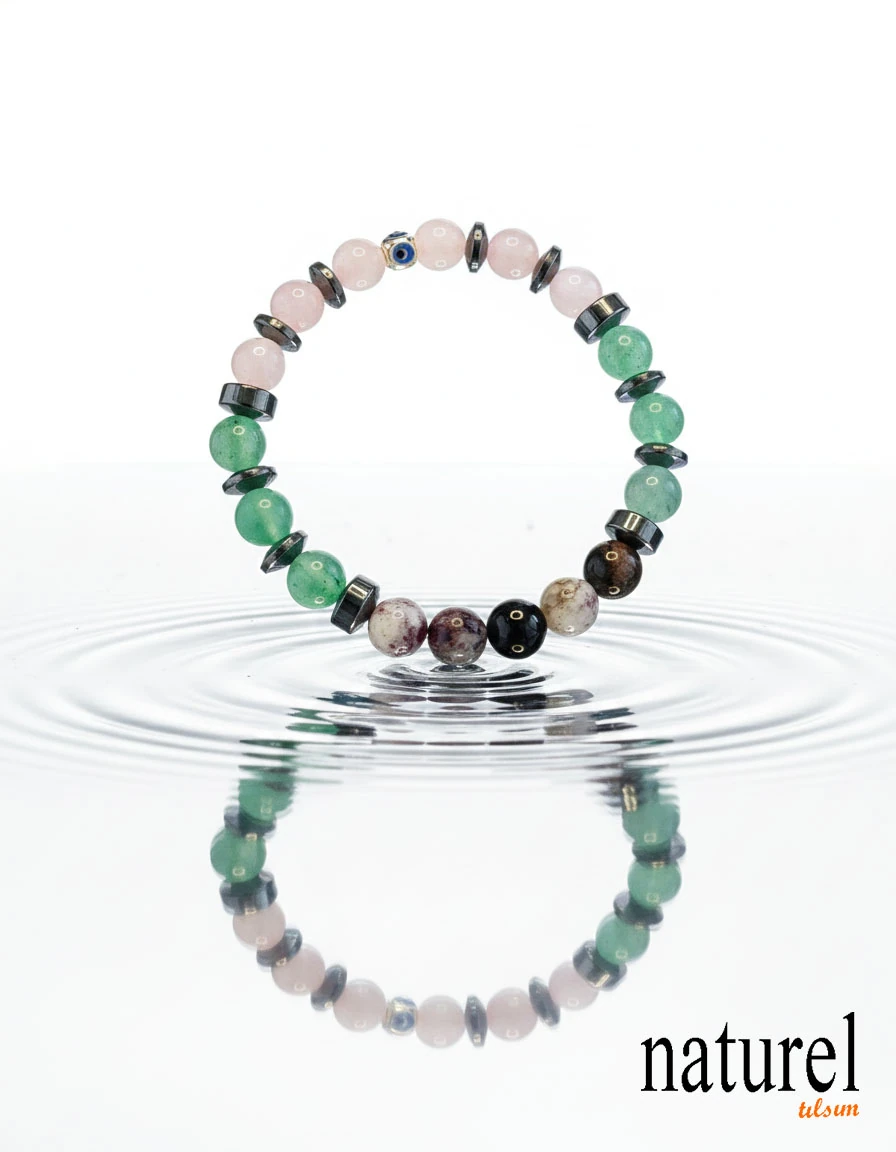 Orijinal Boğa Burcu Doğal Taş Bileklik | Pembe Kuvars-Aventurin-Turmalin