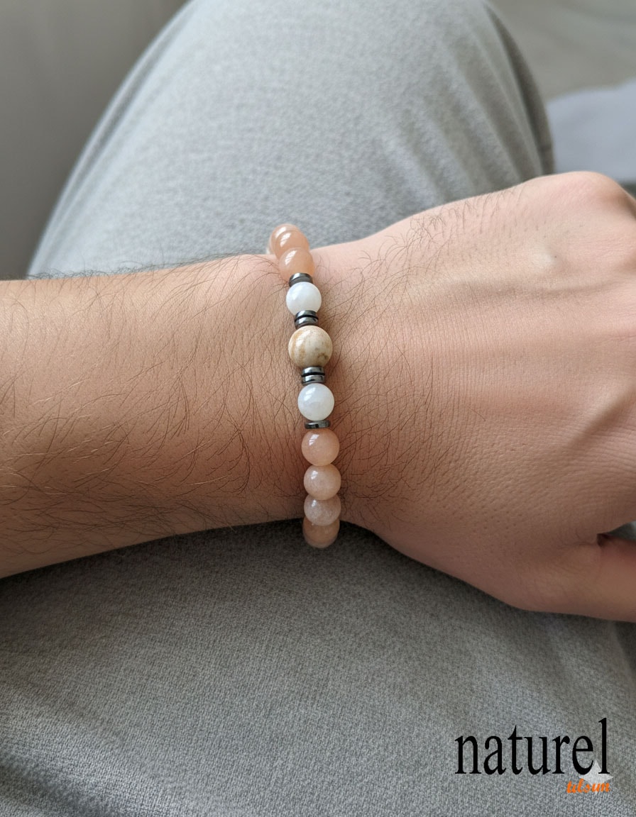 Doğal Güneş ve Ay Taşı Unisex Bileklik