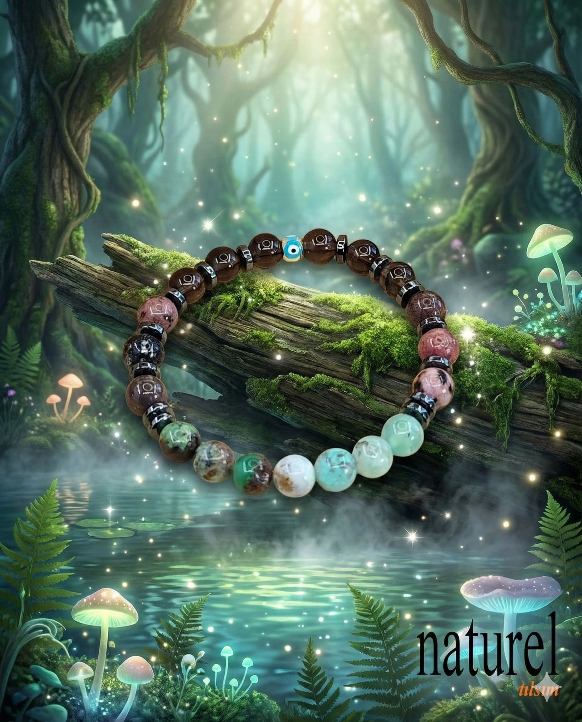 Orijinal Balık Burcu Doğal Taş Bileklik | Dumanlı Kuvars, Rodonit, Krisopras