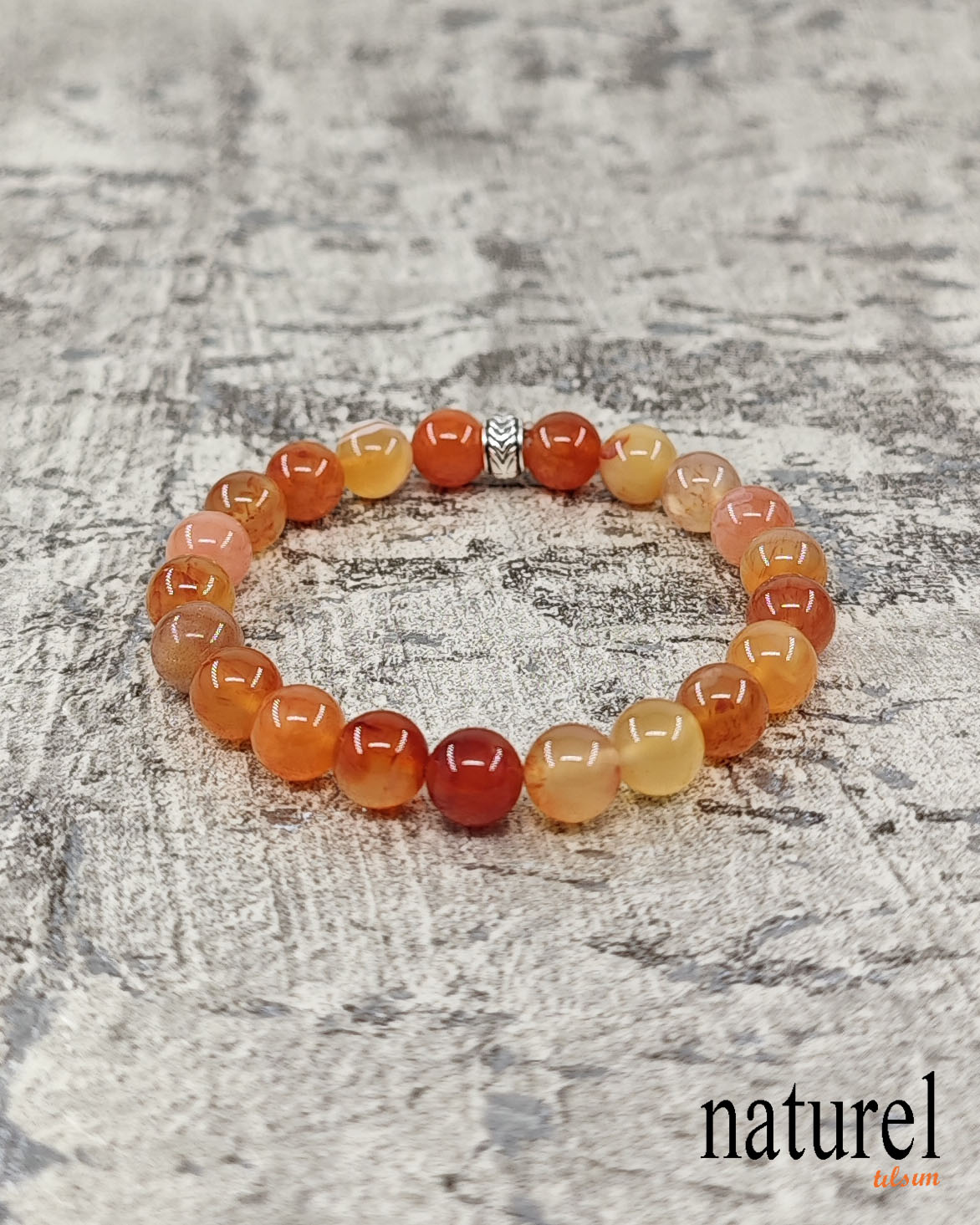 Karnelyan 8mm Doğal Taş Unisex Bileklik