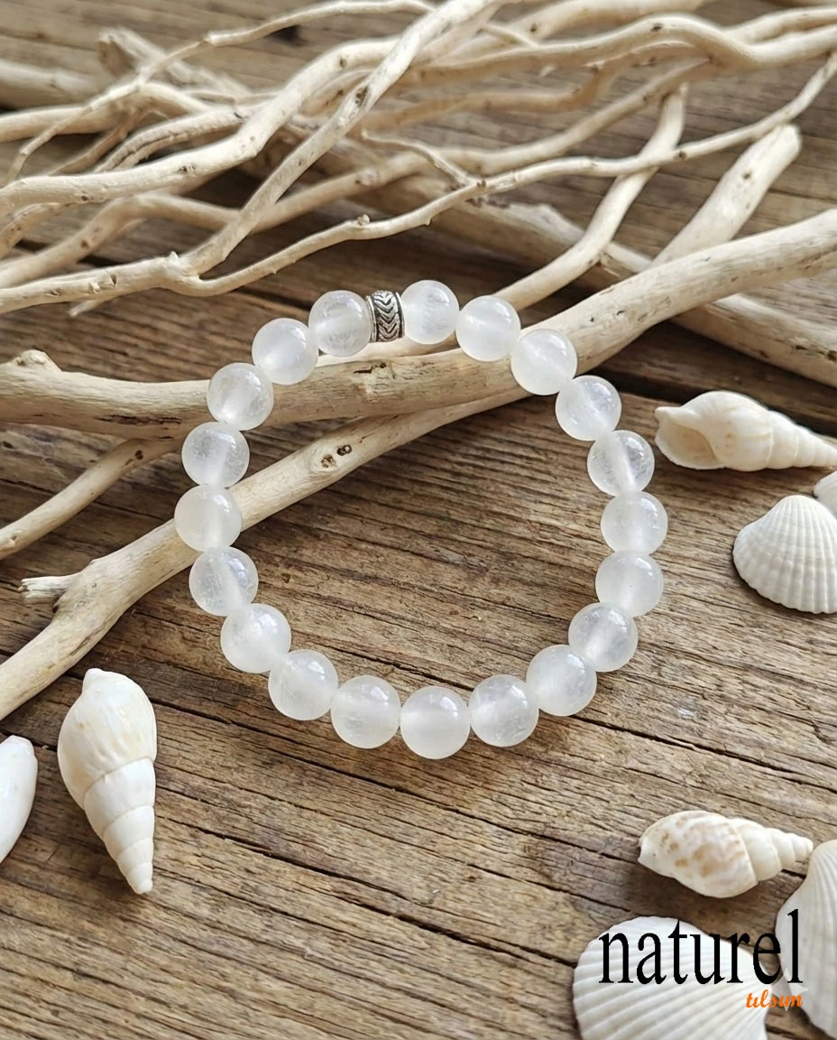 Selenit 8mm Doğal Taş Unisex Bileklik