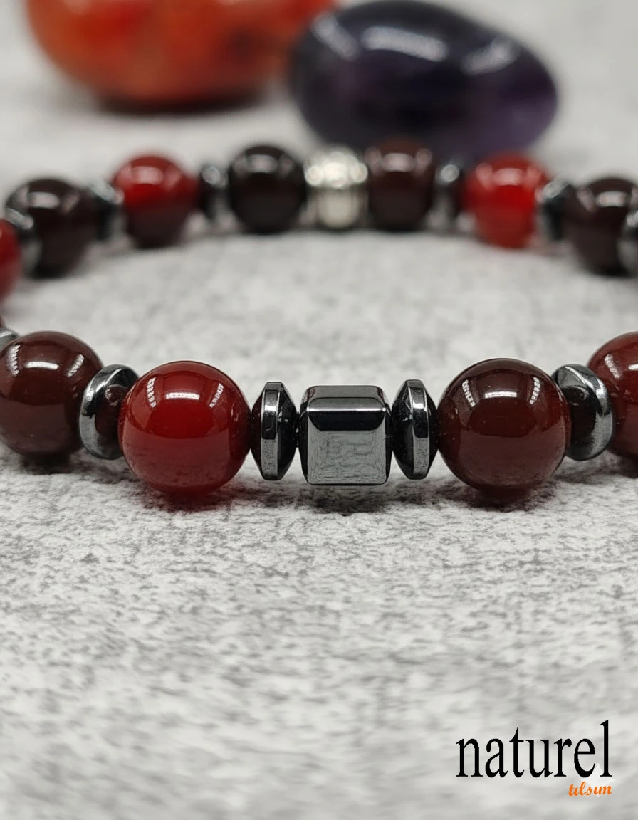 Akik-Hematit Doğal Taş 8mm Unisex Bileklik