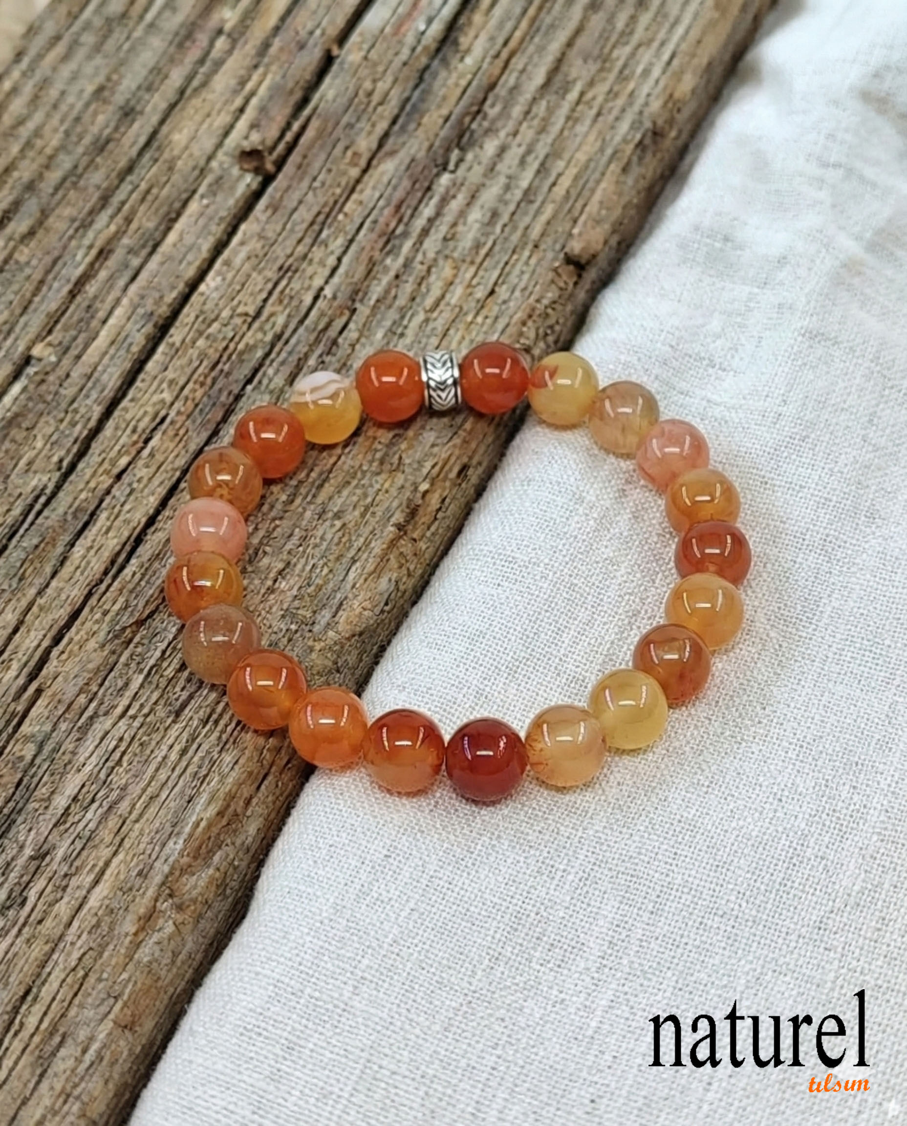 Karnelyan 8mm Doğal Taş Unisex Bileklik