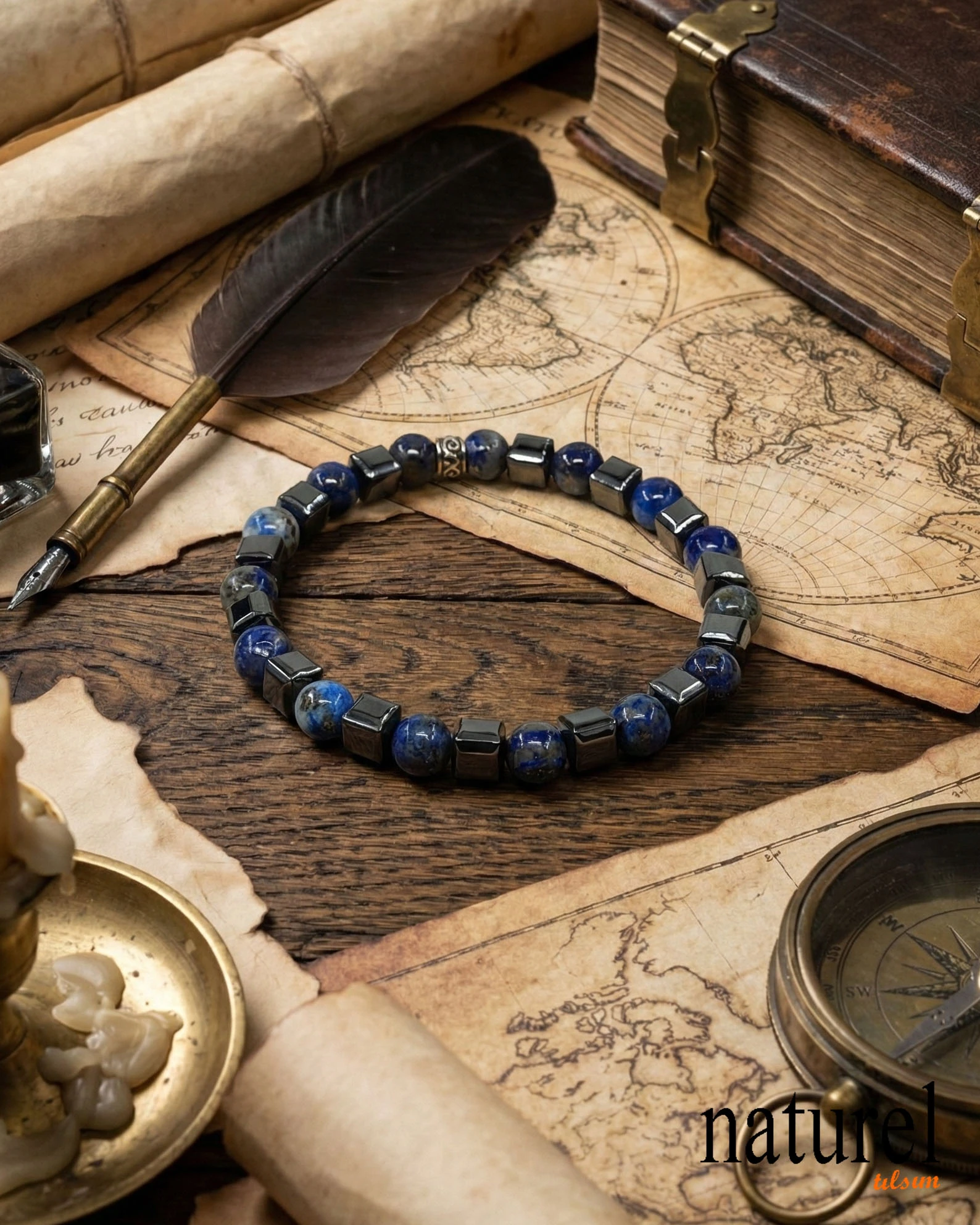 Lapis Lazuli Hematit 6mm Doğal Taş Bileklik
