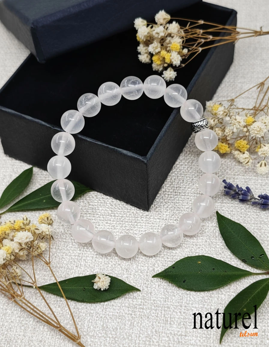 Pembe Kuvars 8mm Doğal Taş Unisex Bileklik