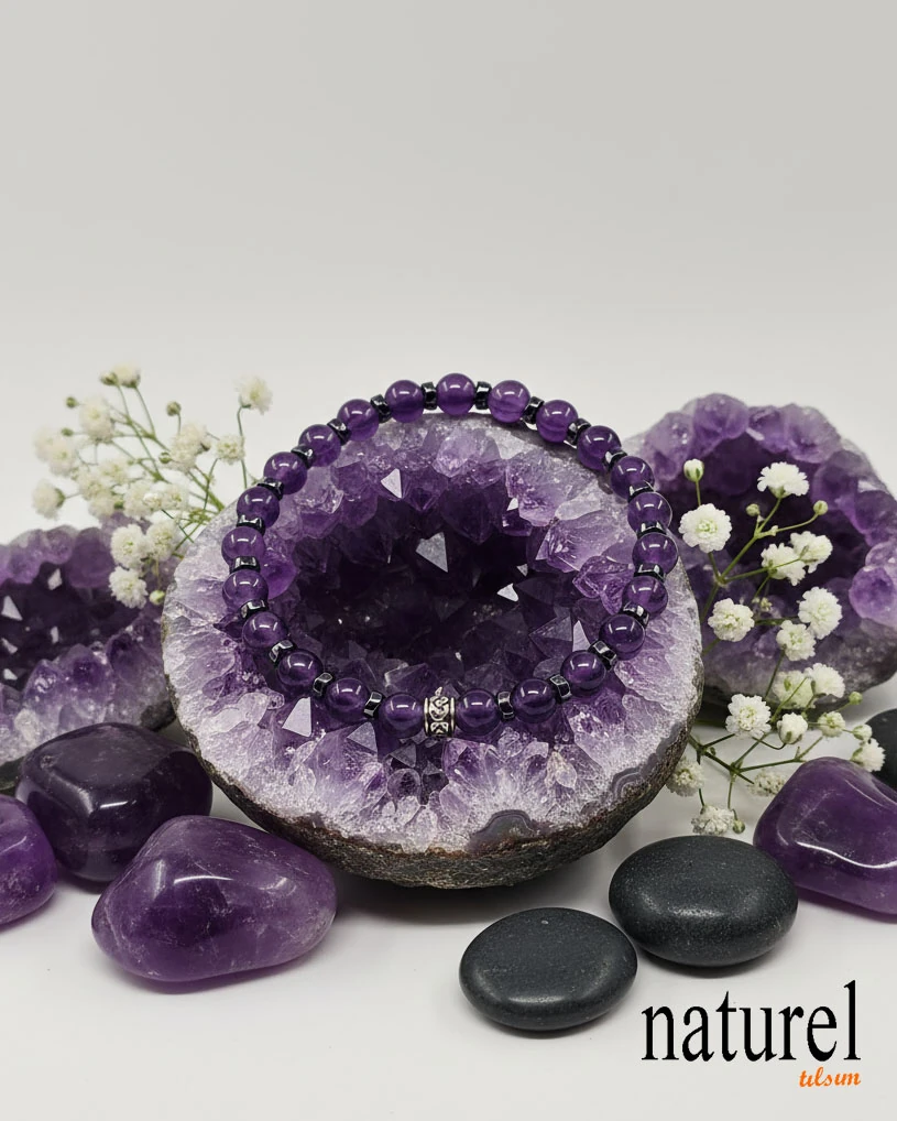 Ametist 6mm Doğal Taş Bileklik