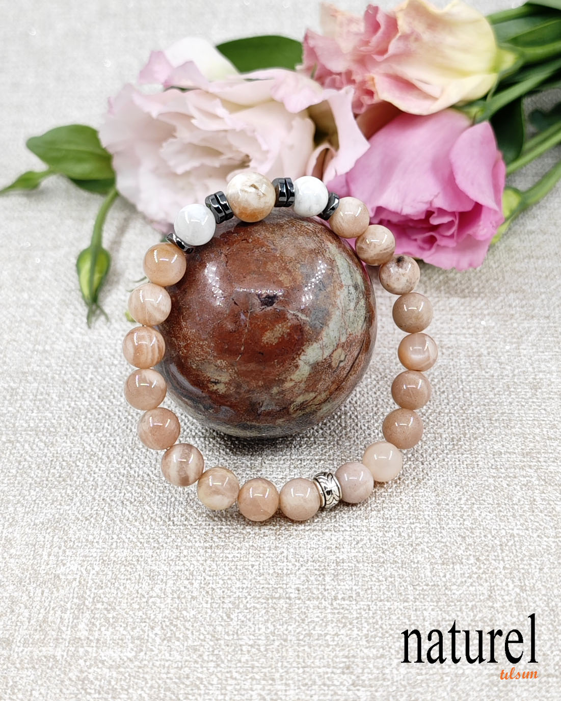 Doğal Güneş ve Ay Taşı Unisex Bileklik