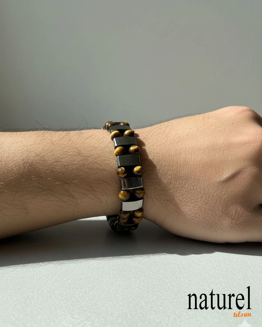 Doğal Taş Kaplan Gözü Ve Hematit Bileklik