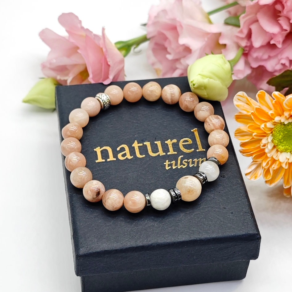 Doğal Güneş ve Ay Taşı Unisex Bileklik