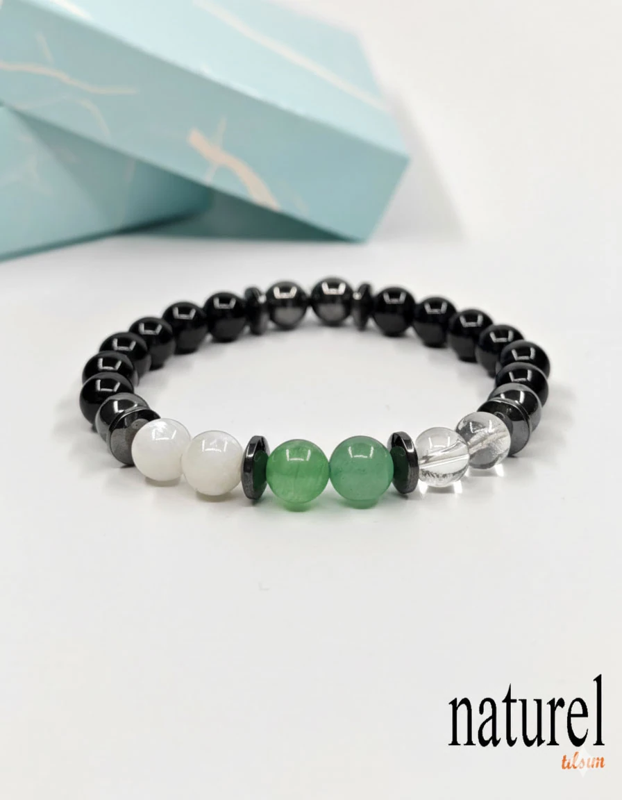 Yengeç Burcu Doğal Taş Bileklik | Aventurin-Kristal Kuvars-Aytaşı-Oniks 