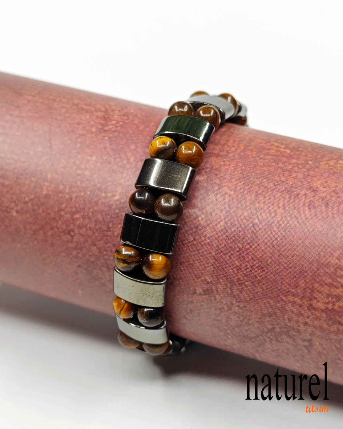 Doğal Taş Kaplan Gözü Ve Hematit Bileklik