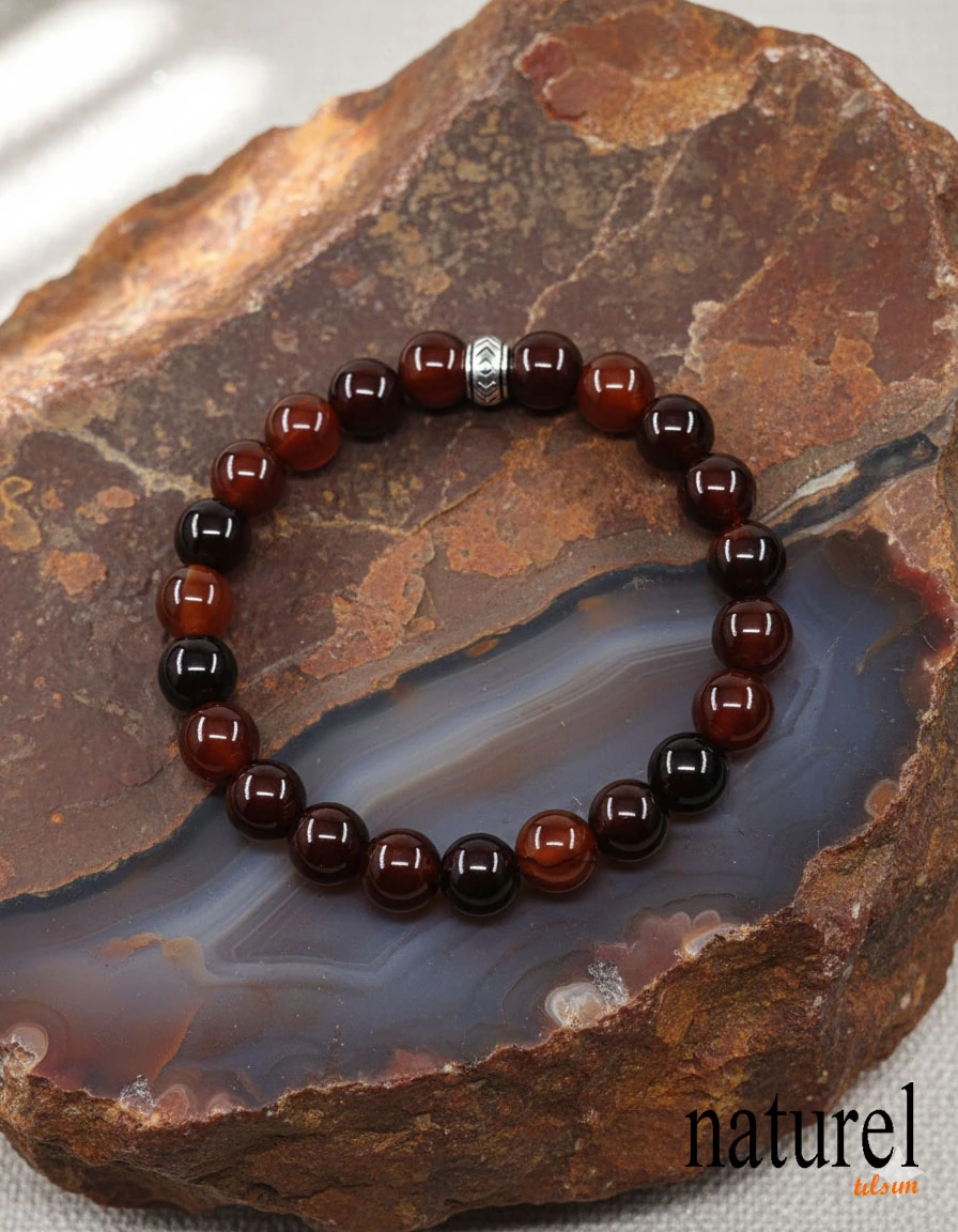 Akik 8mm Doğal Taş Unisex Bileklik