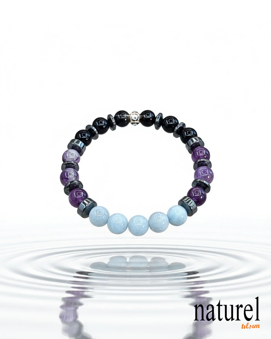 Orijinal Akrep Burcu Doğal Taş Bileklik | Ametist-Akuamarin-Oniks