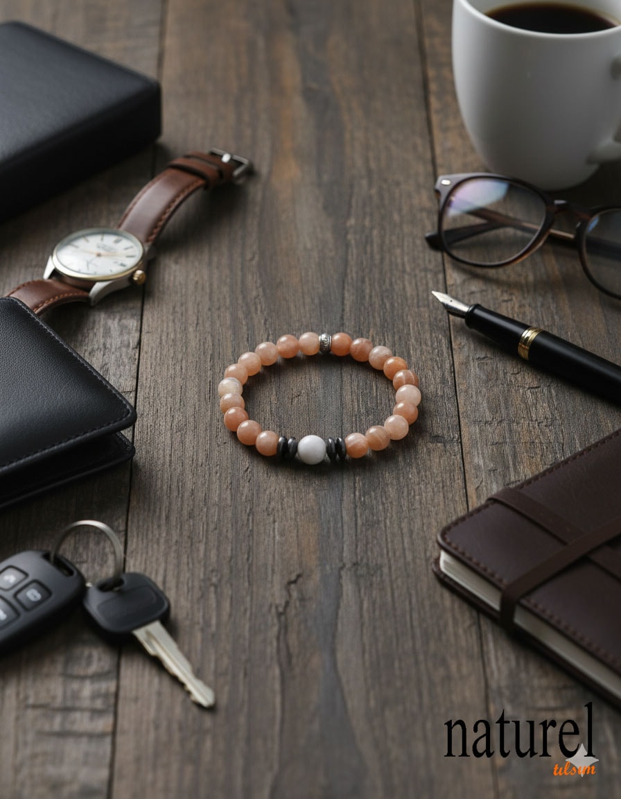 Güneş Taşı  Ay Taşı Doğal Taş Denge Bileklik