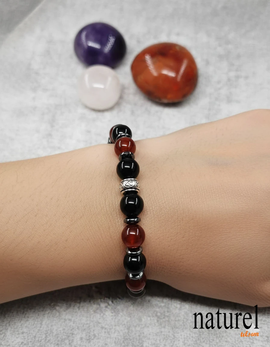 Akik-Hematit Doğal Taş 8mm Unisex Bileklik