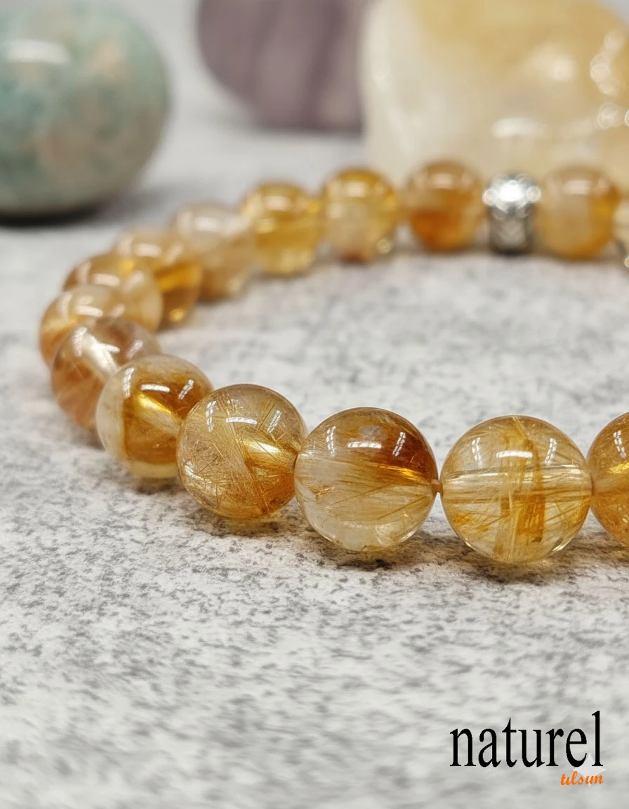 Orijinal Sitrin Doğal Taş Unisex Bileklik