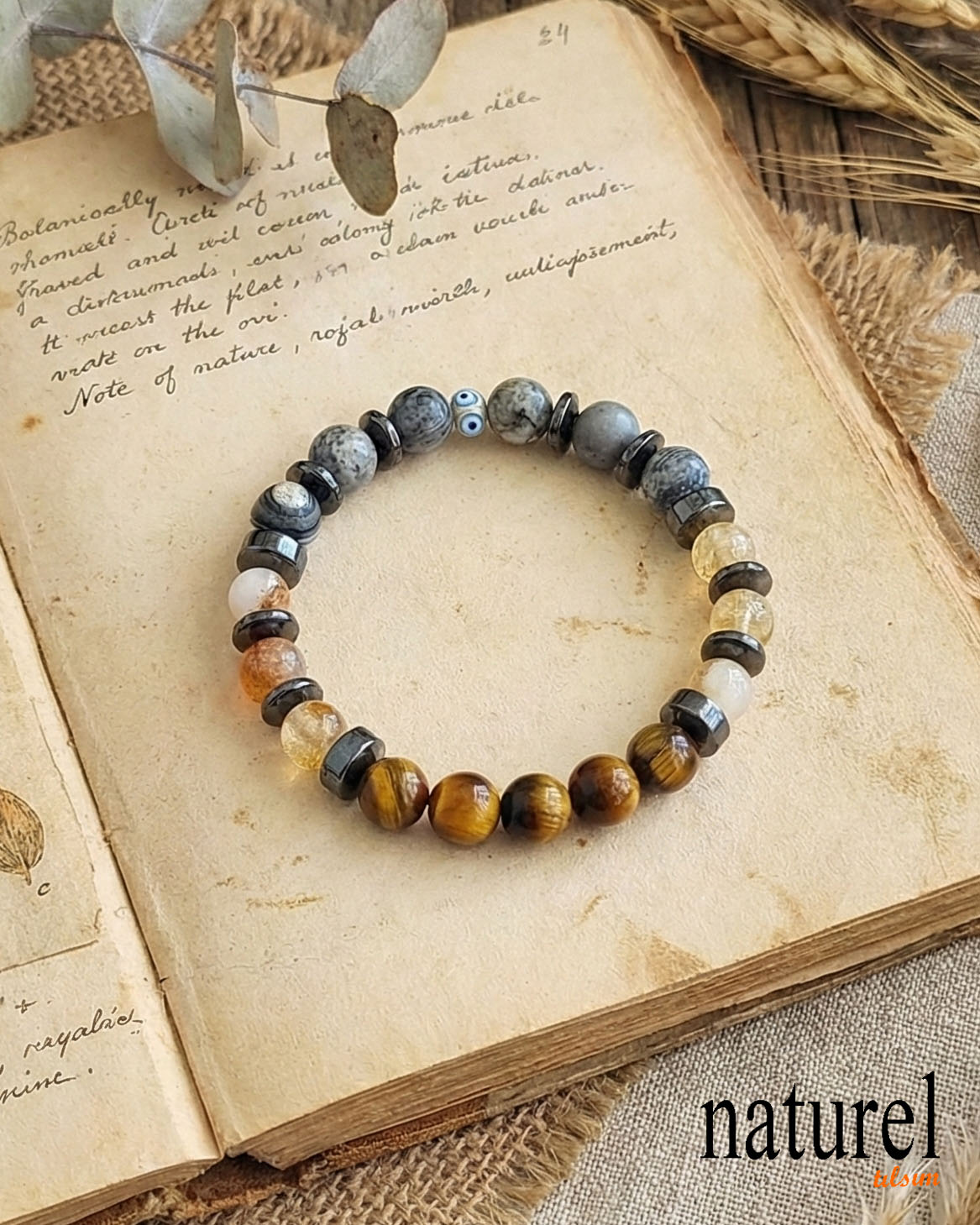 Orijinal Başak Burcu Bileklik | Jasper, Sitrin, Kaplan Gözü 