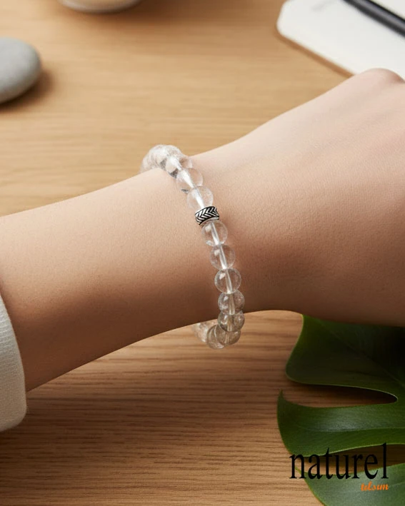 Kristal Kuvars 8mm Doğal Taş Unisex Bileklik